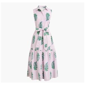 J Crew Pink Stripe Floral Tiered Sleeveless Shirt Dress Maxi Size 10 no belt